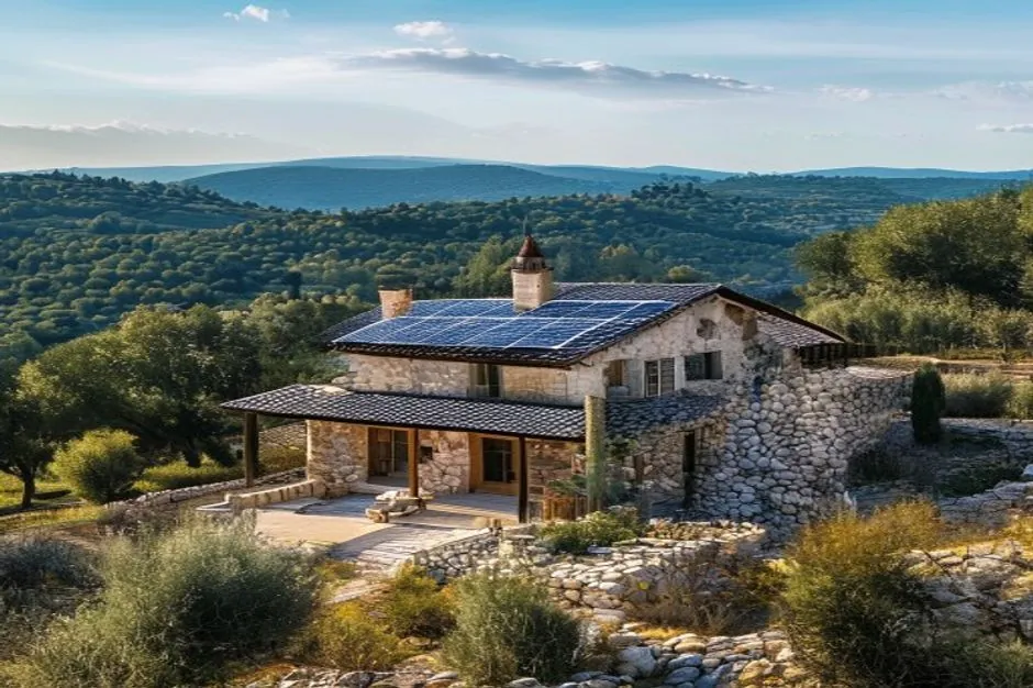 Illustration générée d’une villa solaire dans le paysage intérieur de la Dracénie